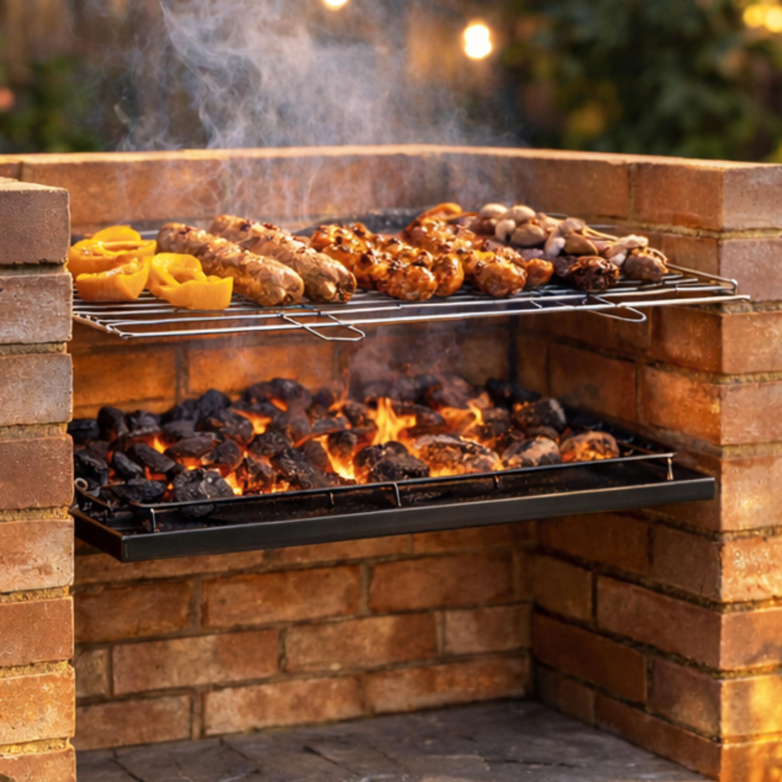 HomeZone DIY Charcoal BBQ Grill Tray Set Outdoor Brick Barbecue Build Kit DIY Brick Charcoal BBQ Barbecue Stainless Steel Cooking Grill Kit Ash Tray, Cooking Grill, Charcoal Grate, Removable Handles