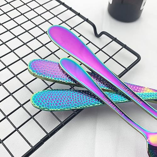 Miniatura 5 de JASHII Juego de cubiertos de 30 piezas para 6, juego de cubiertos de acero inoxidable moderno Fidenza martillado, cuchillotenedorcuchara y