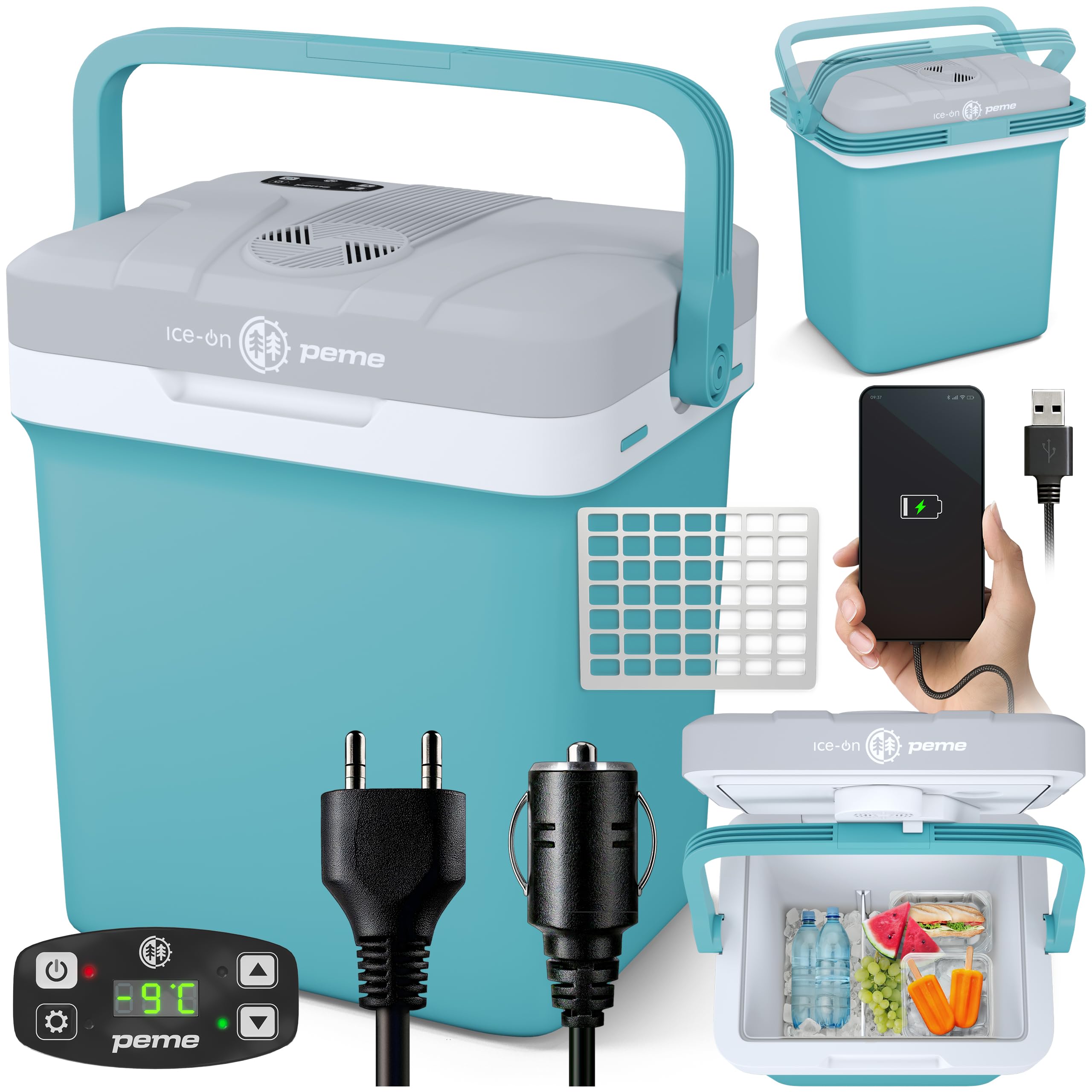 peme Kühlbox Auto Elektrisch für Camping Kühlschrank Elektrische Kühltruhe Groß Autokühlschrank Cool Box Cooler Gefrierbox mit Strom und Steckdose Car Fridge Tiefkühlbox 12V 230V 22,9L – Essential