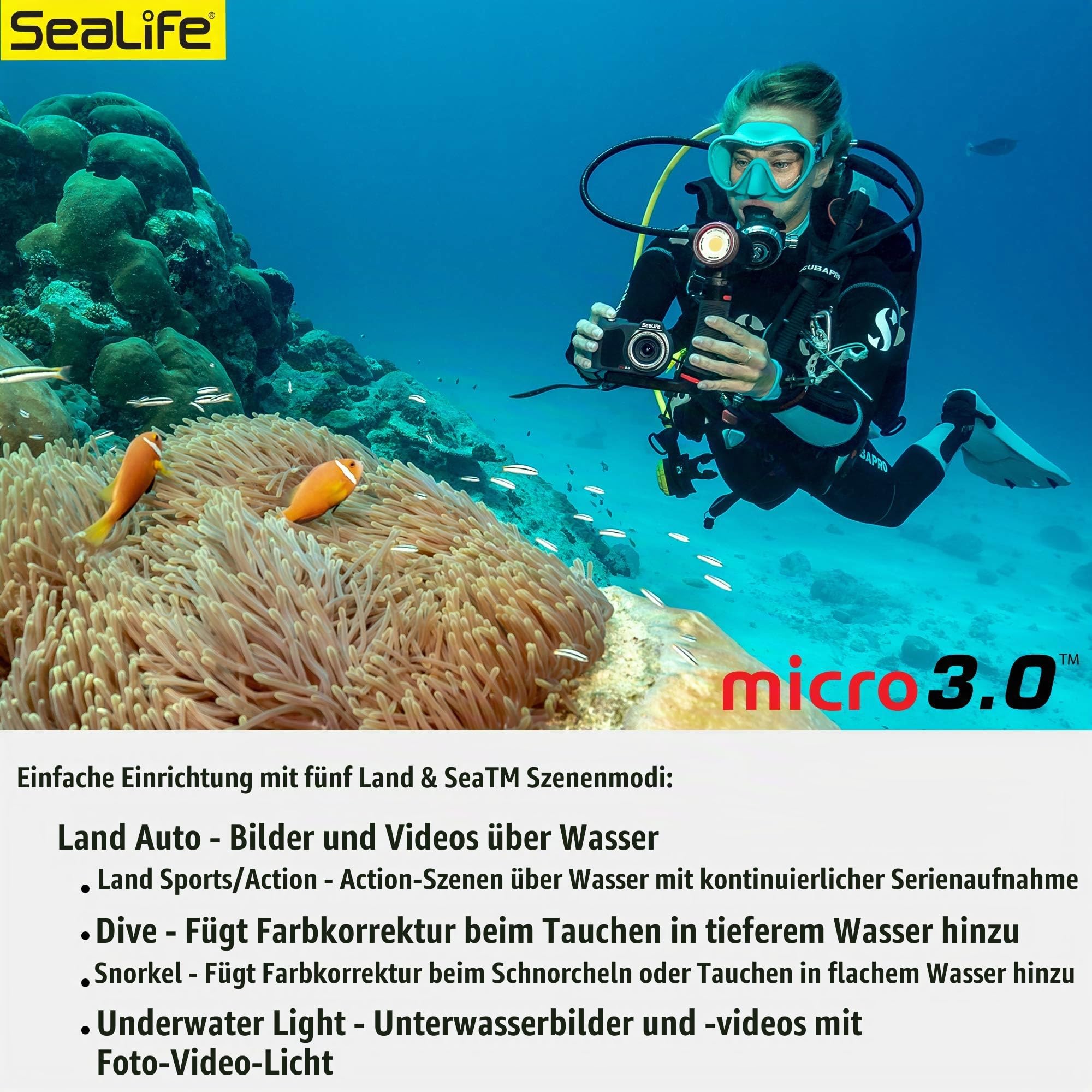 Sealife Micro 3.0 64GB (SL550) Unterwasser Kamera mit 4K Ultra HD Video und Wasserdicht bis 60m
