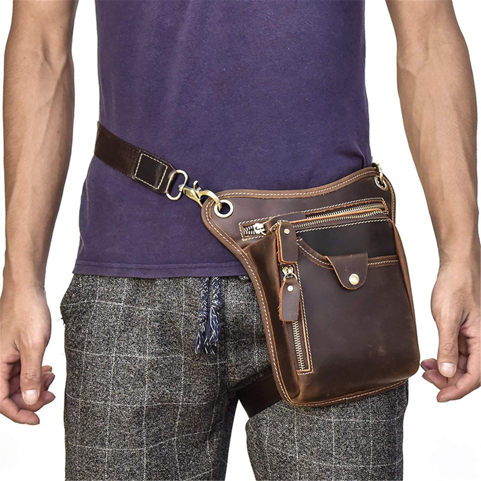 Bolsa de Cintura Riñonera Deportiva para Hombre, Hombre mujer loco caballo cuero cruz cuerpo fanny pack organizador hipazo bolso viaje deportes senderismo caminar cintura bolsa teléfono bolsa Bolso de