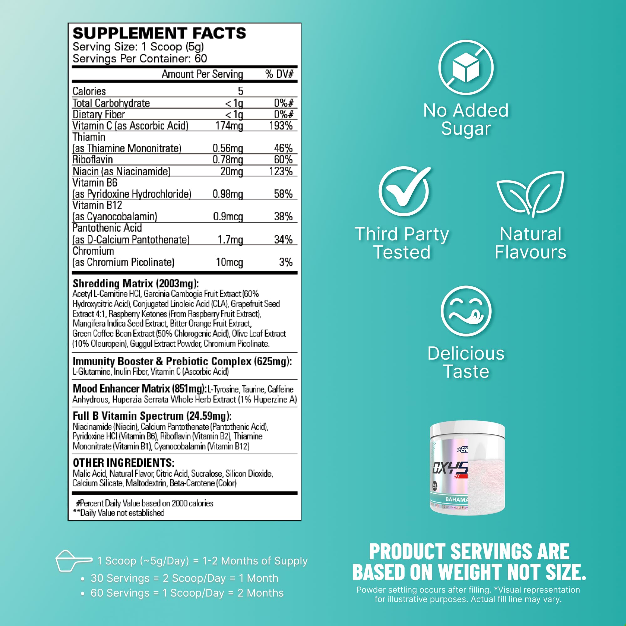 EHP Labs OxyShred Pre Workout Powder - Preworkout Powder with L Glutamine & Acetyl L Carnitine, Energy Boost Drink - Bahama Breeze/Beach, 60 Servings — Amazon image 3