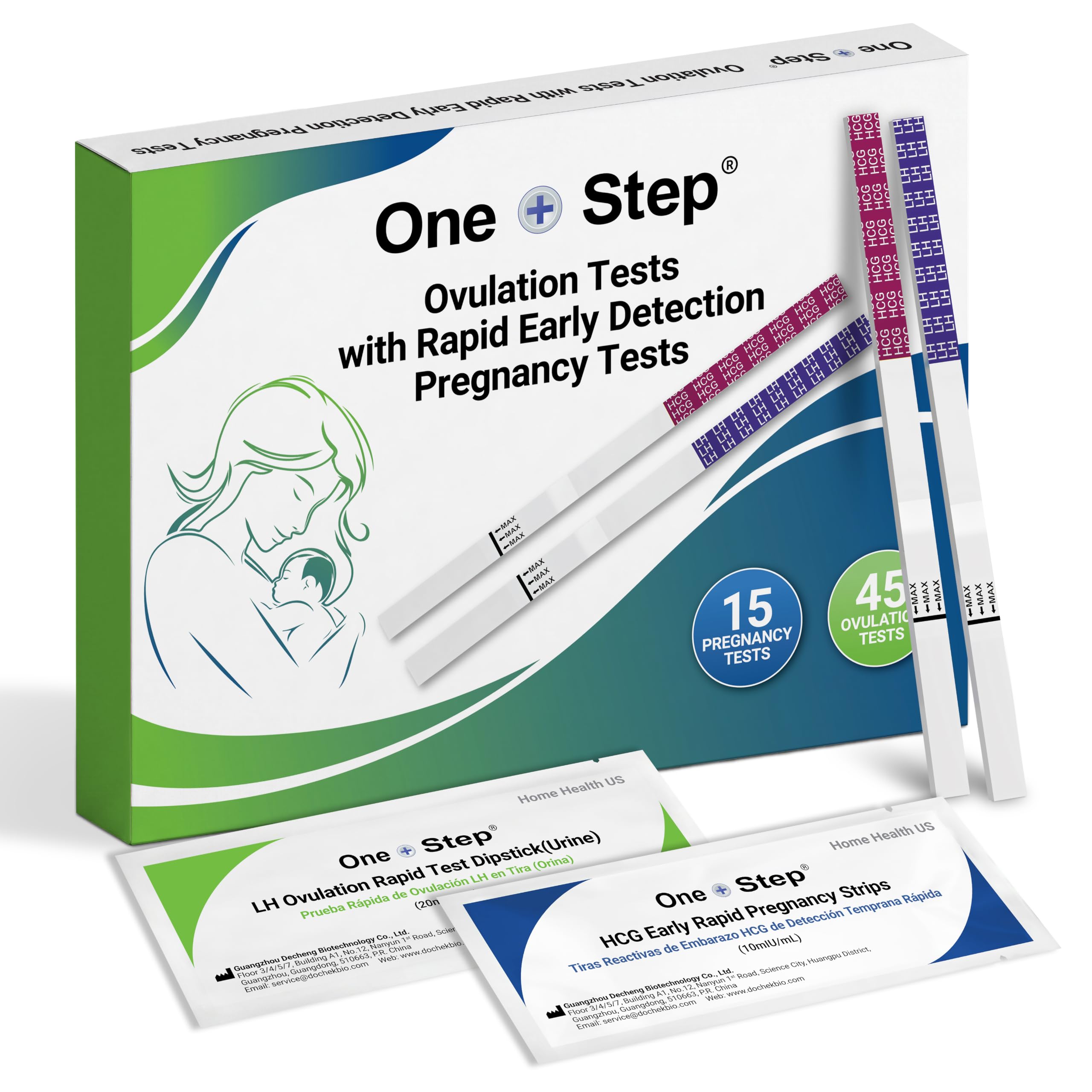 One Step 45 Ovulation Test Strips &amp; 15 Pregnancy Test Strips - OPK Test Kit