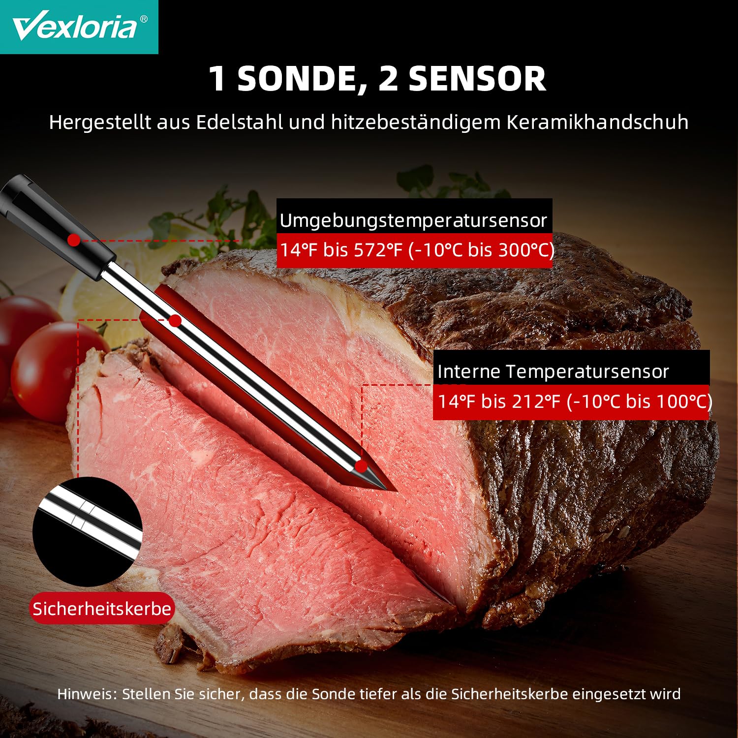 Vexloria Termometro Cucina, Termometri Per Alimenti, Wireless Bluetooth Termometro Da Cucina, Con App Intelligente Cucinare A Lunga Distanza Termometro, Per Forno, Griglia, Cucina, Barbecue