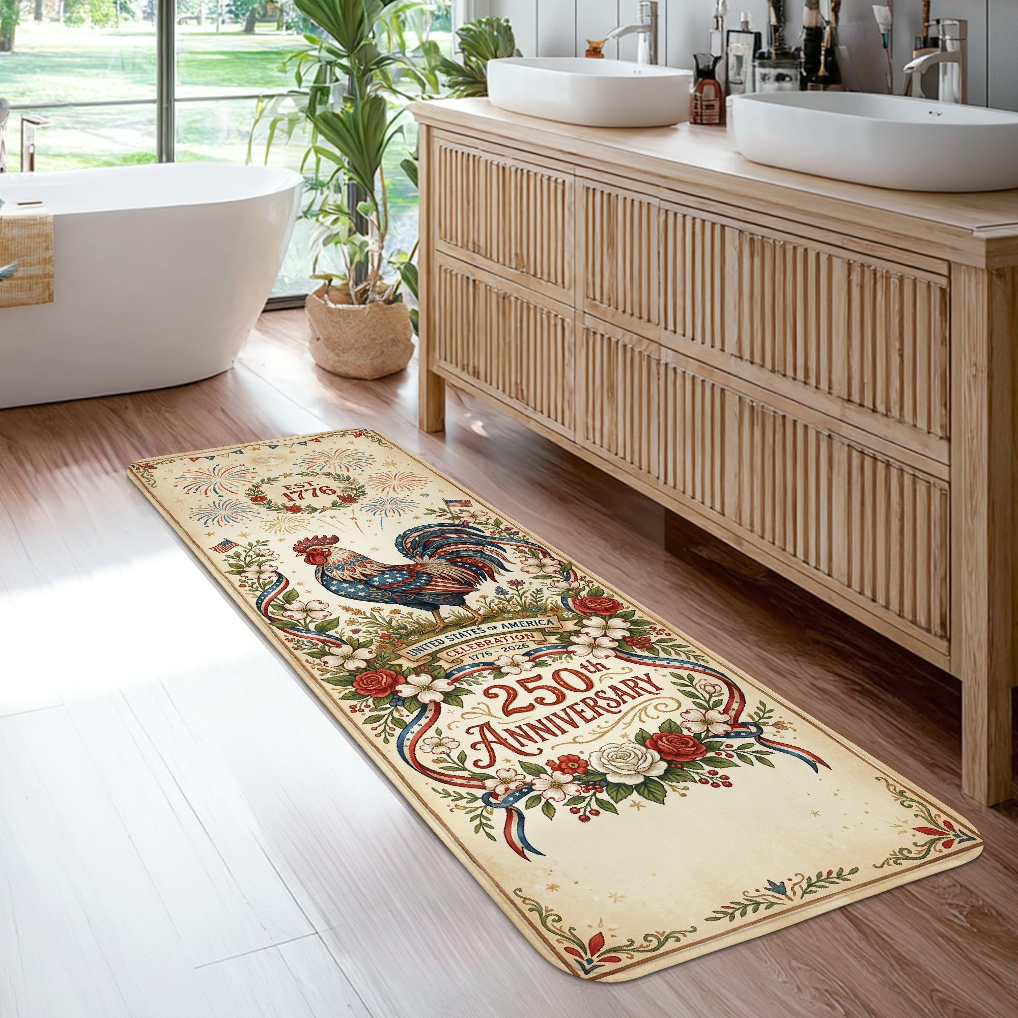 Tapis de couloir vintage rustique de haute densité rouge aux roses d'époque