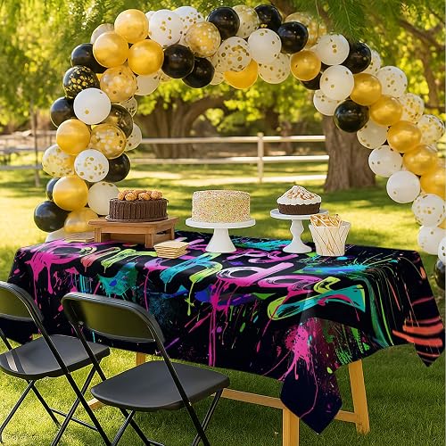 HOMETITUTE Birthday Tablecloth 60x83 Inch Neon Paint Splatter Pattern