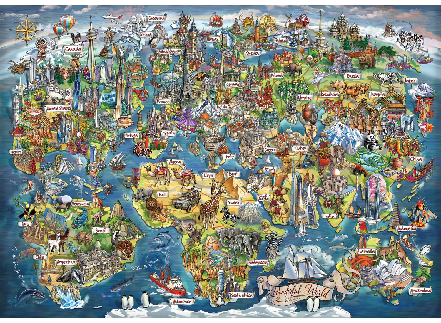 Anatolian Puzzle - Wonderful World Map, 3000 Piece Jigsaw Puzzle, 4923, Multicolor