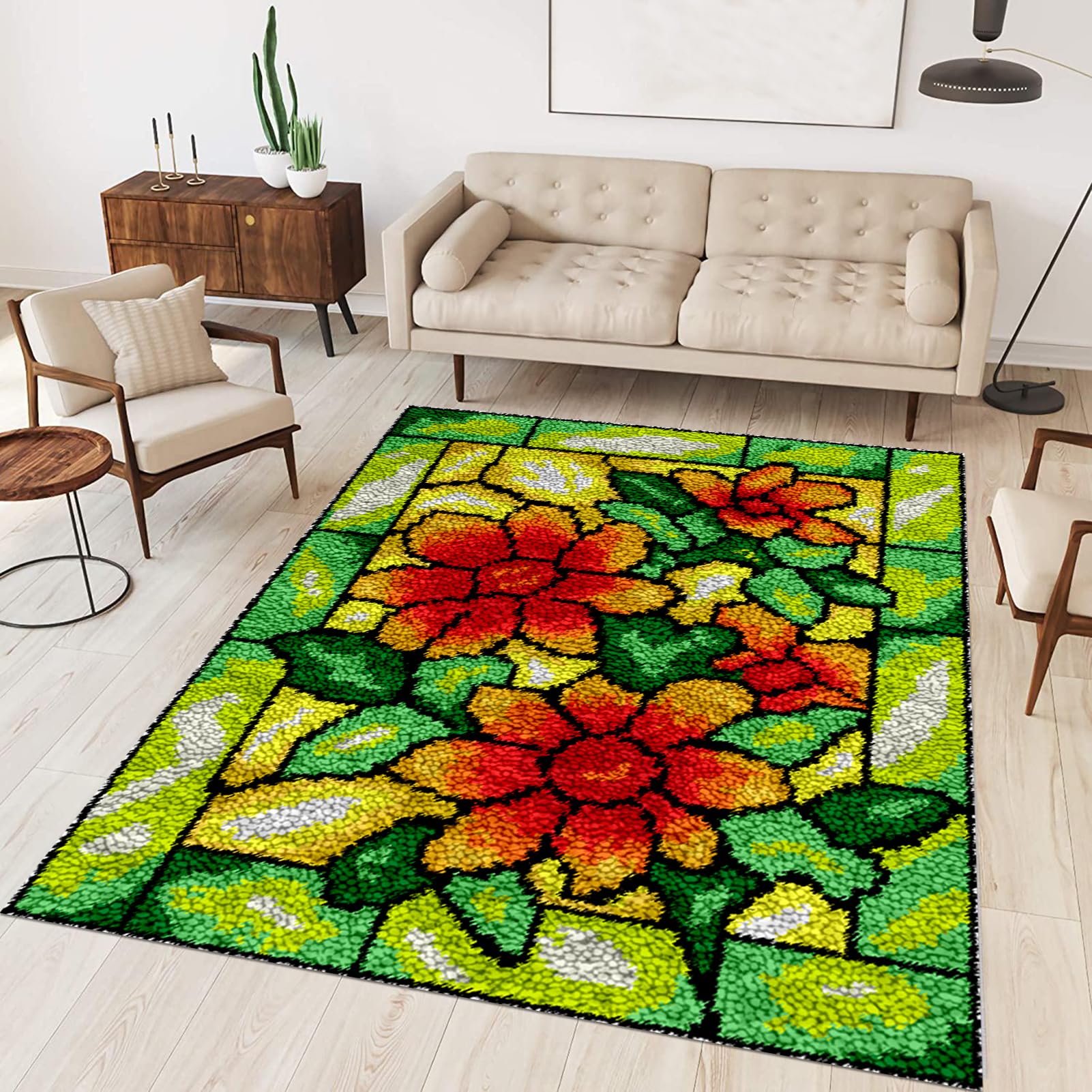 Tehocwiz Large Latch Hook Kits for Adults 90x120 cm Latch Hook Rug Kits Rug Making Kit for Adults Printed Color Canvas Crocheting Crafts Embroidery for Beginners