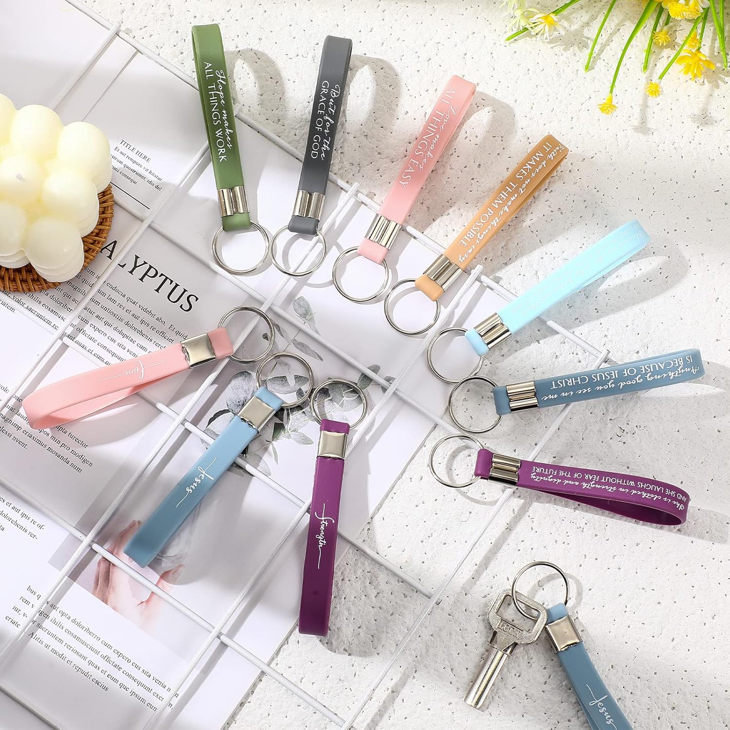 Unittype 56 Pcs Christian Keychains Bulk Bible Verse Scripture Silicone Keychains Religious Church Gifts Bulk for Visitors Sunday School Members Inspirational Keyrings - Image 4
