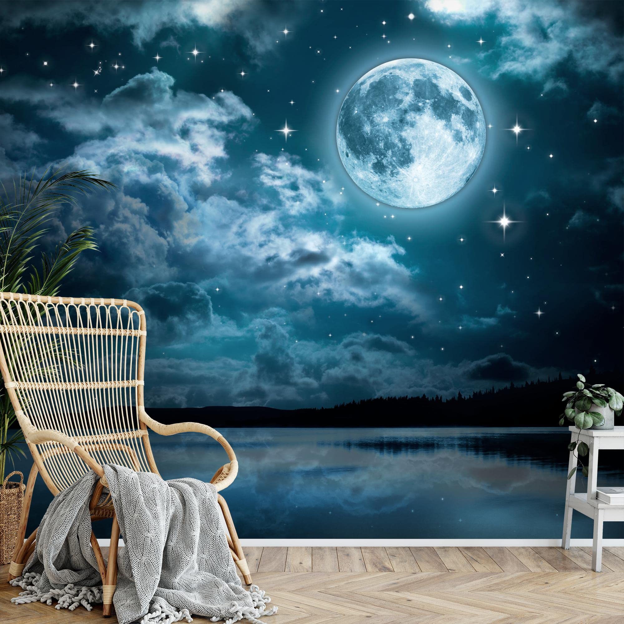 Runa Art Carta da parati fotografica 396 x 280 cm Luna piena Notte | Vello Decorazione Murale Soggiorno Camera Da Letto | Manifattura tedesca | turchese 9116012b