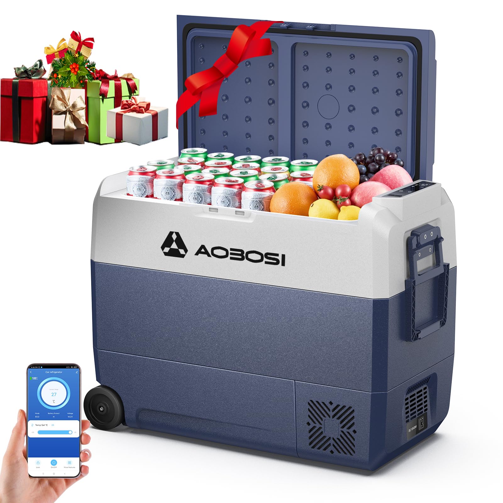 AAOBOSI Frigo Portatile 60 L, Frigo Per Auto, Frigorifero da Viaggio con APP, -20 ℃ a 20 ℃, 12/24 V DC e 100/240 V AC,Per Auto, Camion, Camper, Barca e Presa Di Corrente, Zona Singola