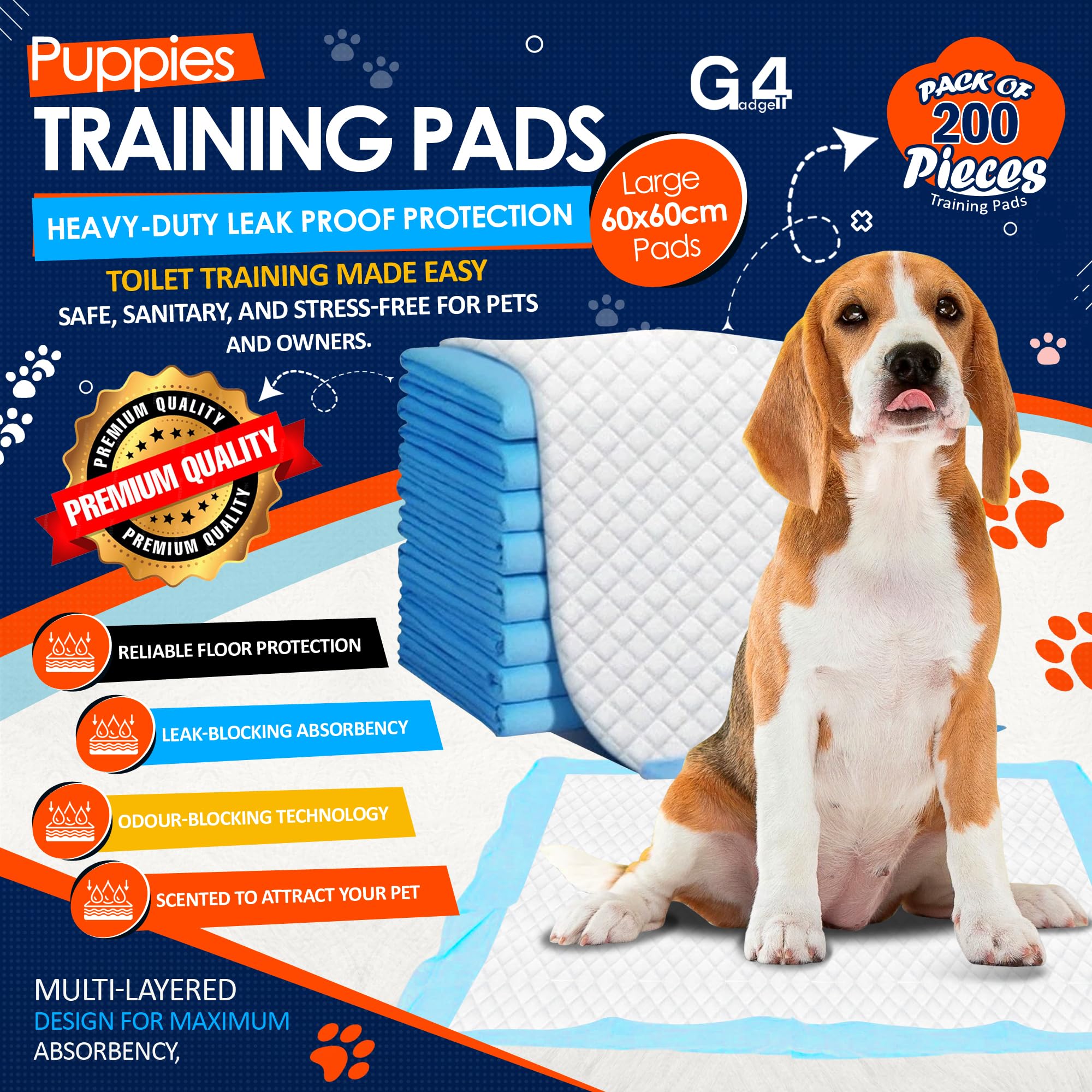 Dog and Puppy Training Pads Large Size Pack of 40 60x60cm Super Absorbent, Blue - Image 2