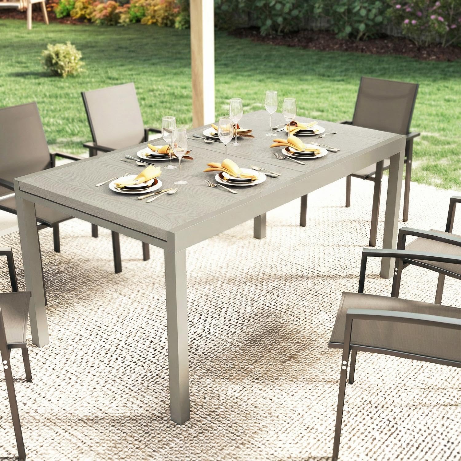 Tavolo da Esterno Giardino, Allungabile, Rettangolare, In Alluminio/Acciaio, 154-214x85x75 cm, Grigio Chiaro