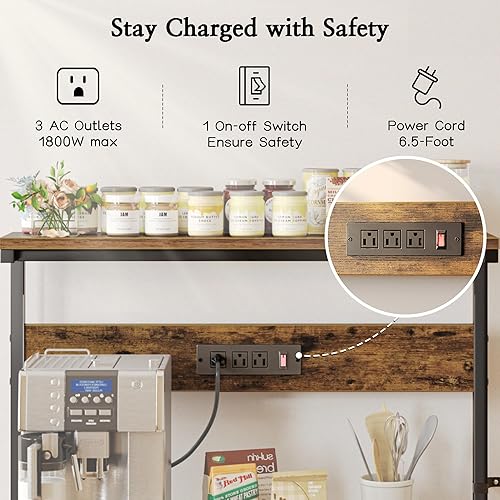 Miniatura 12 de SUPERJARE - Estante de cocina con toma de corriente de 4 niveles, soporte de microondas de cocina con 6 ganchos en forma de S, estante de Marrón