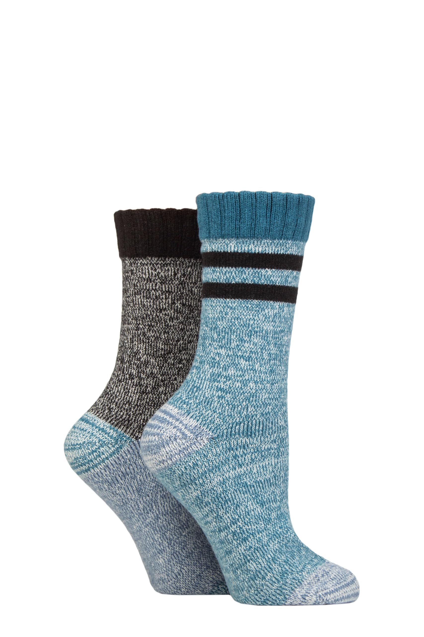 Elle Women's Blue Coral Ribbed Boot Socks - Feminine, Chunky And Soft, For The Outdoors, Walking And Hiking In A Multipack Of 2 Size 4-8