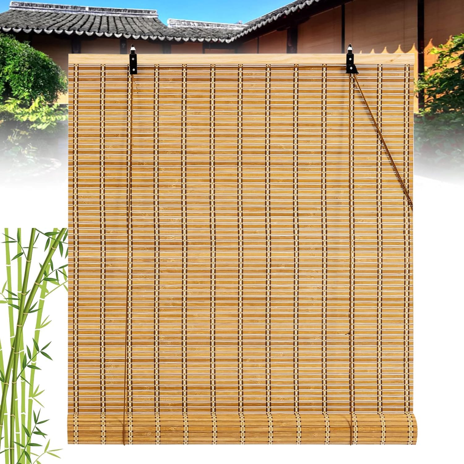 Amazon｜手織りのレトロな竹製ローラーブラインド カスタマイズ可能  