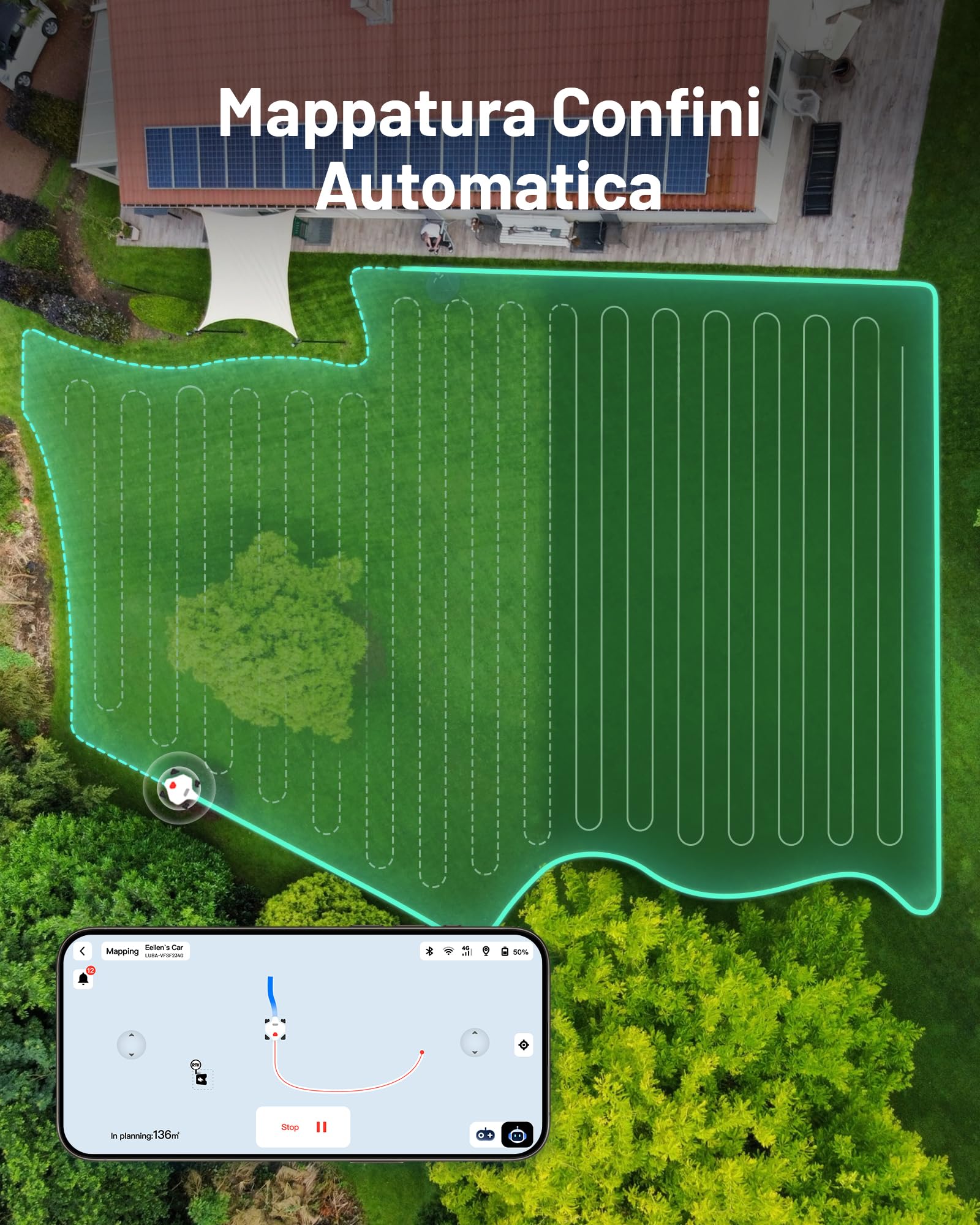 MAMMOTION LUBA 2 AWD 5000X Robot Tagliaerba Senza Fili Perimetrali, Consigliato 5000m², Max. 6000m², Mappatura Automatica UltraSense AI Vision, 80% di pendenza, Altezza di Taglio 25-70mm
