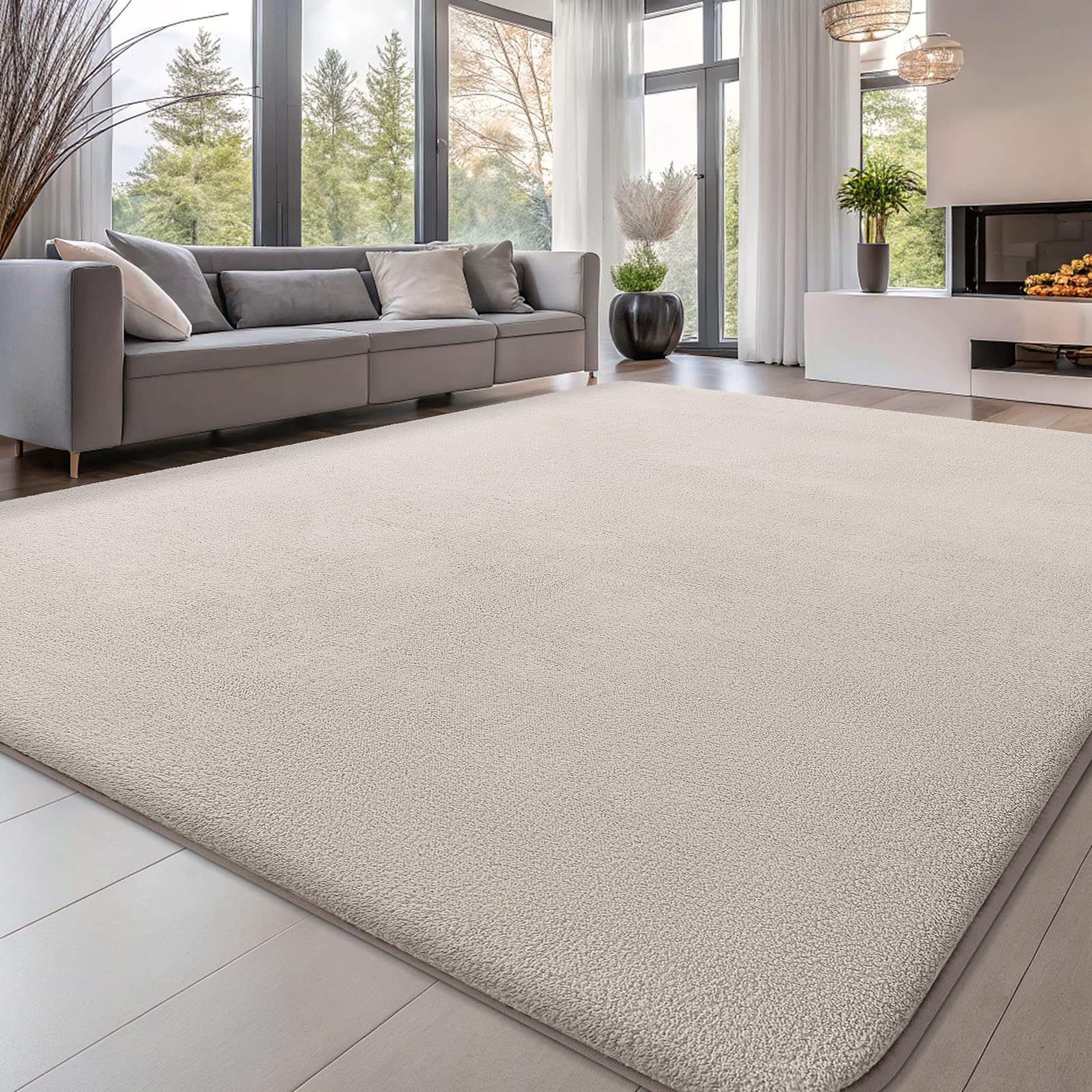 smiry Modern Kurzflor Teppich Wohnzimmer, 120x160cm, Beige | Waschbar Anti-Rutsch Unterseite Flauschig Teppich für Schlafzimmer Kinderzimmer
