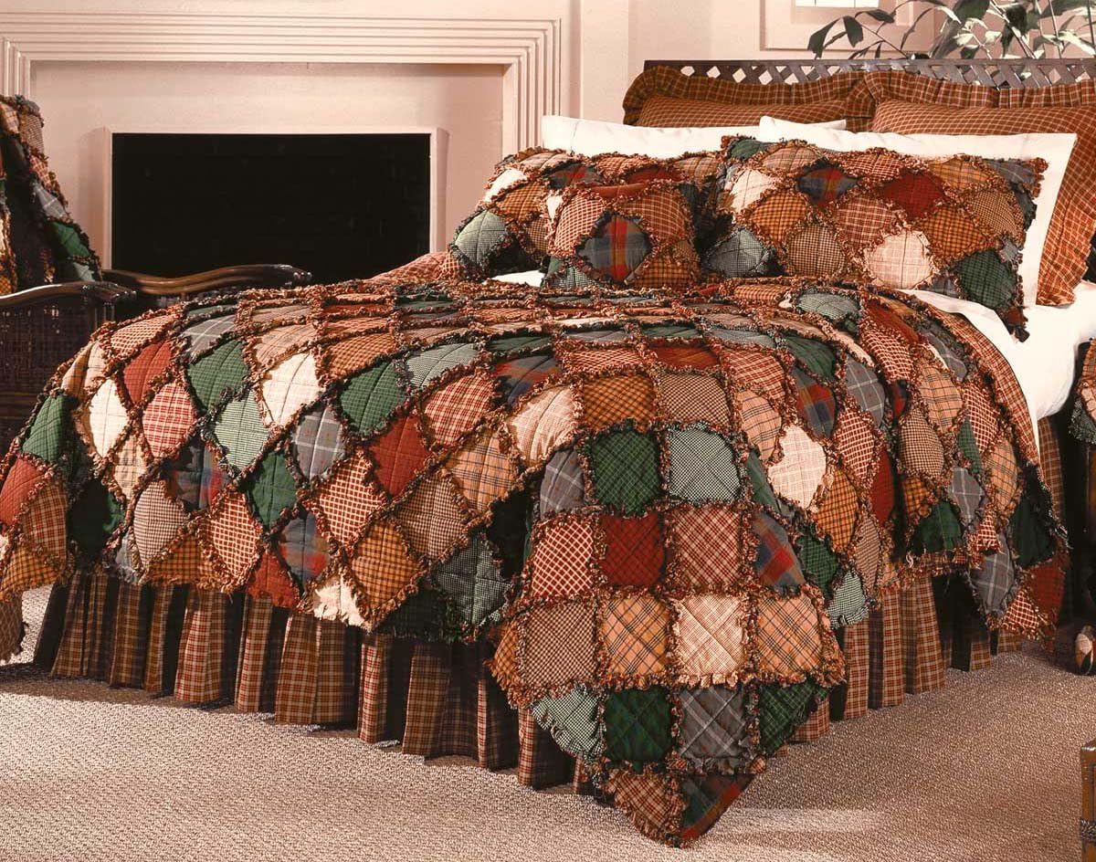 BLACK FOREST DECOR Plaid Blocks Quilt - King, 100% Cotton, 105" W x 105" H