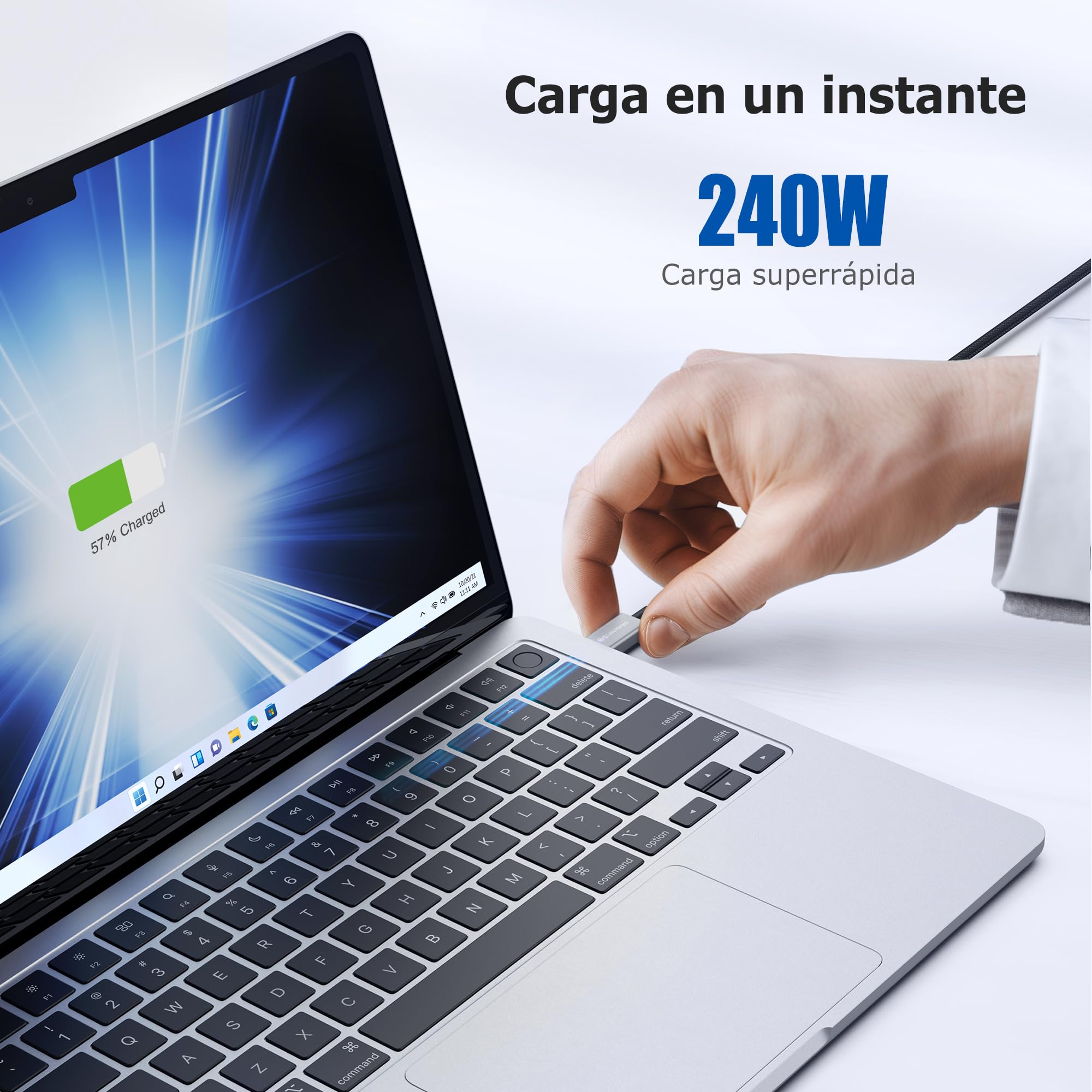 Cable Matters [Certificado por Intel] Cable Thunderbolt 5 trenzado de 80 Gbps con aumento de ancho de banda de hasta 120Gbps y carga de 240W - 1 m, compatible con Thunderbolt 4/3, USB4 y USB-C