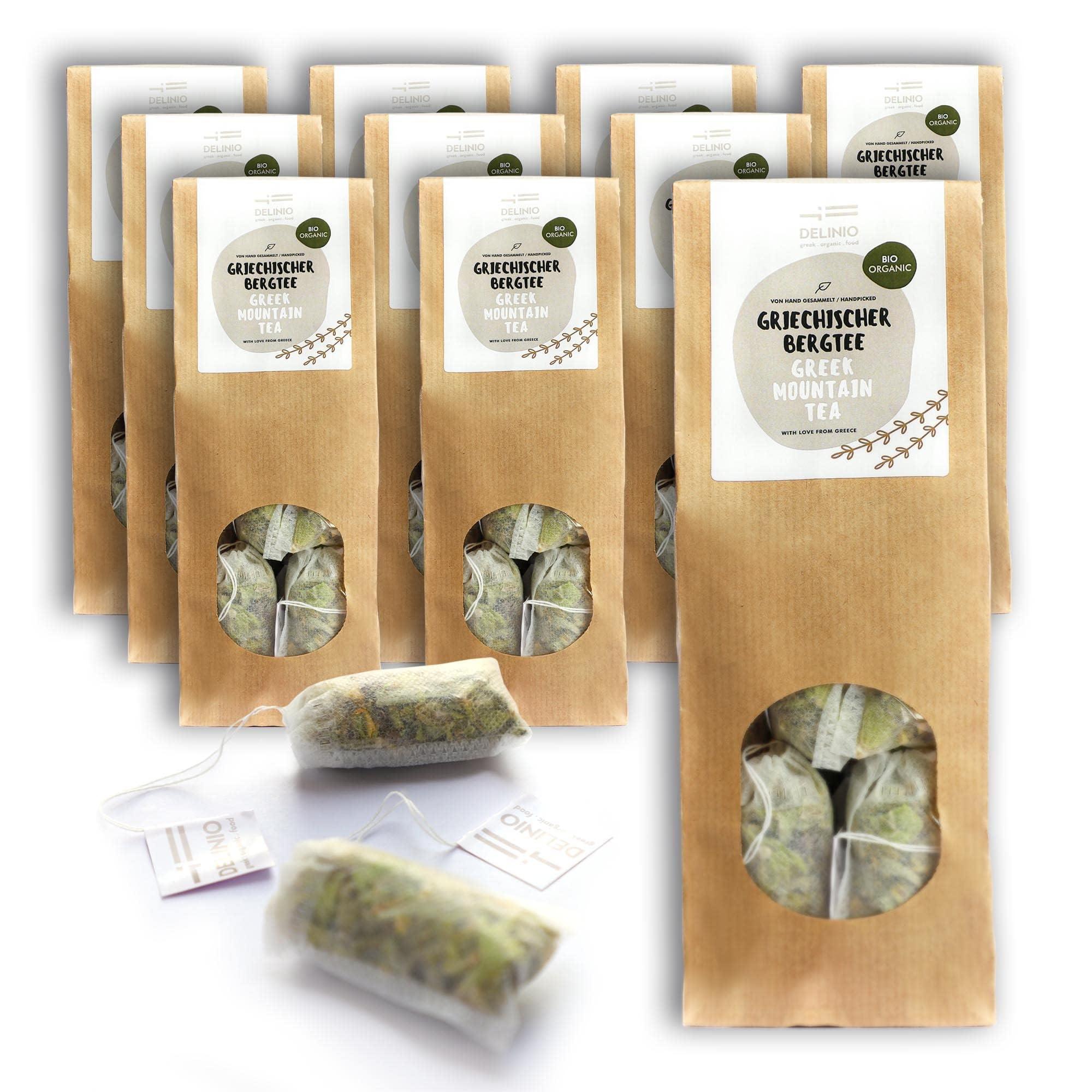 DELINIO Griechischer Bergtee Sideritis Scardica Bio - 10er-Pack (100 Teebeutel, je 2 g) - ergiebig: 1 Beutel bis 1 L - handgeerntet in Griechenland, ohne Zusätze, koffeinfrei - heiß oder als Eistee