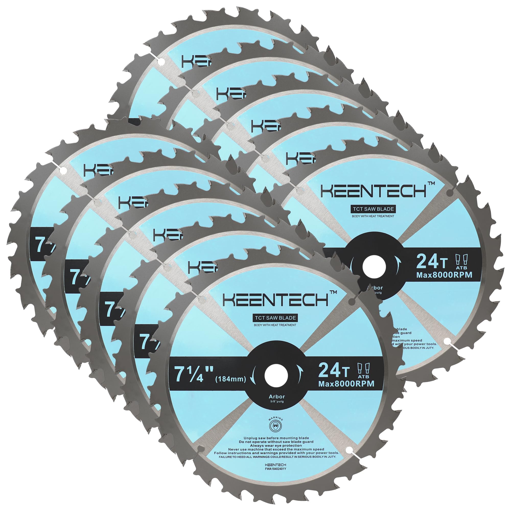 KEENTECH 7-1/4 Inch Woodworking Circular Saw Blade 24T 10-Pack, Tungsten Carbide Tipped, ATAF Grind, 5/8 Inch Bore with Diamond Knockout