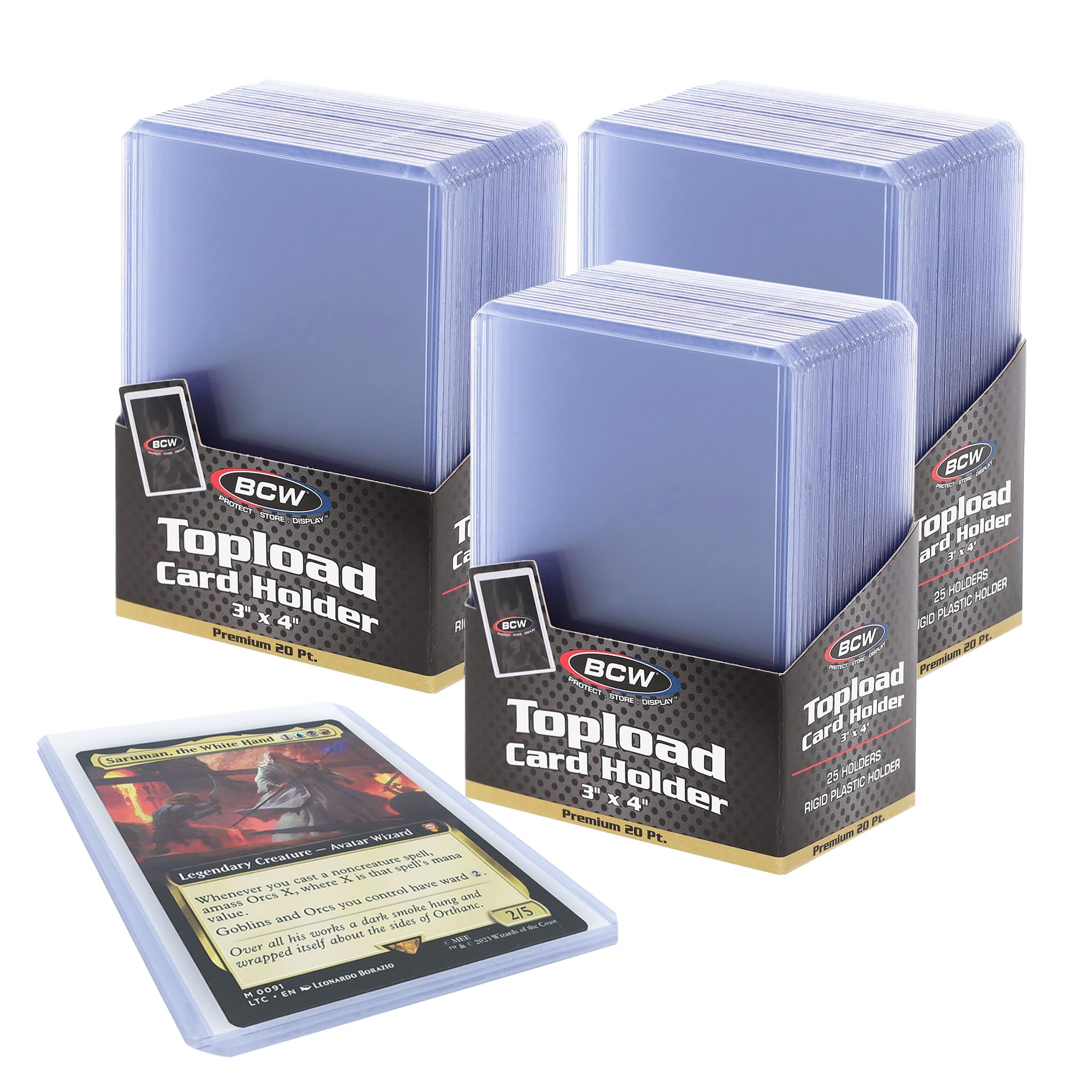 BCW Premium 3x4 Topload Card Holders 75 Pack Ultra-Clear 20PT Rigid PVC Protectors Heavy-Duty Card Holders for Standard