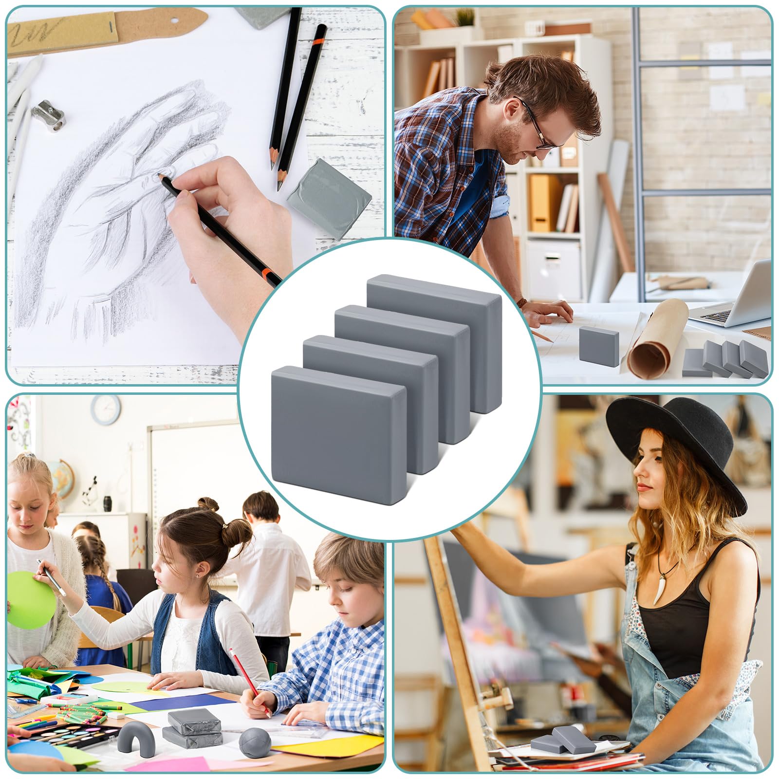 100 Stück geknetete Radiergummis, Großpackung, Zeichnen, Kunst, formbar, geknetet, grau, Skizzierradierer für Künstler, Mischen, Schattieren, Glätten, Korrigieren und Aufhellen Ihrer