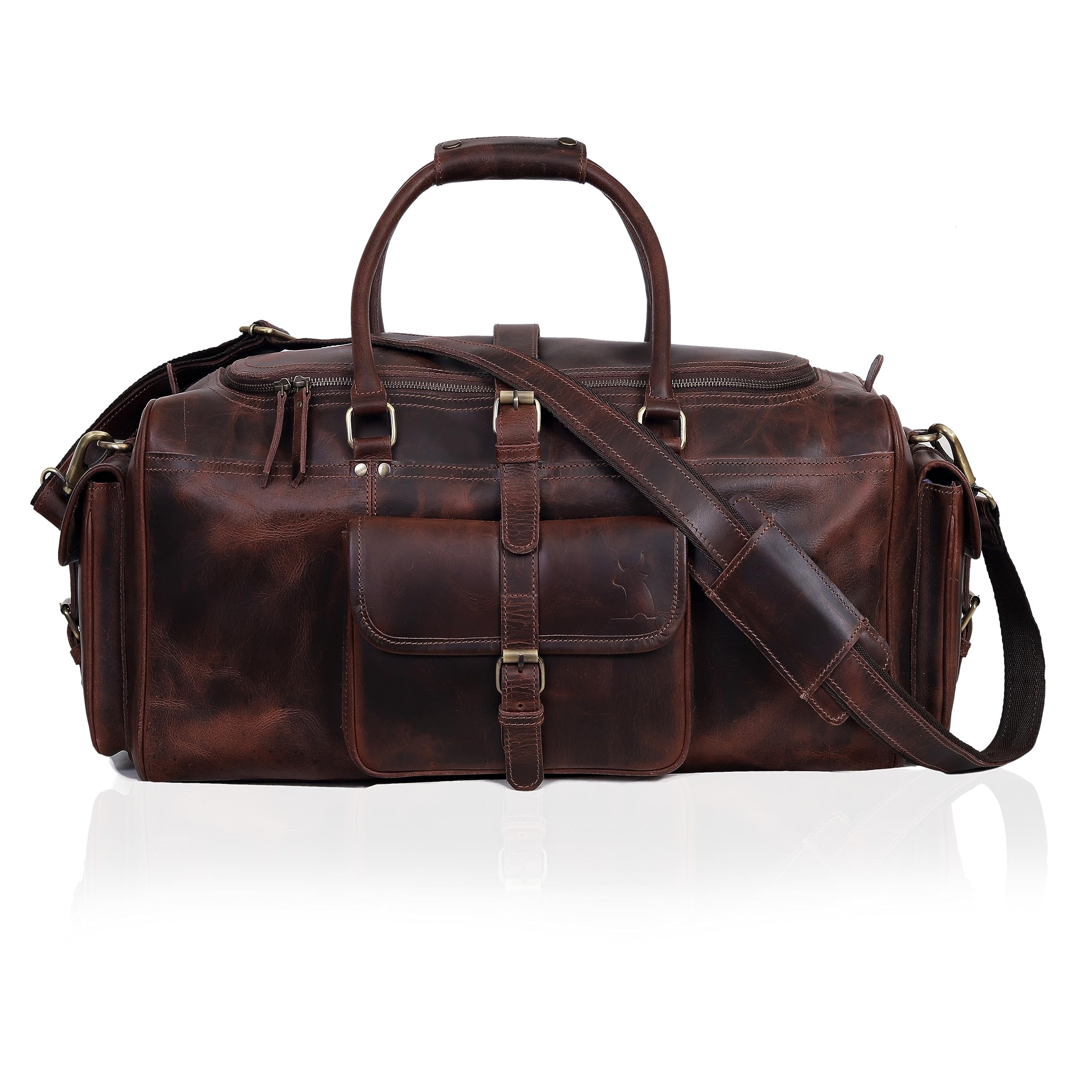 Duffle Bag For Men and Women, 28 Inch Vintage Buffalo Leather Travel Duffle Bag, Genuine Carry On Overnight Bag, Weekender Gym Bag with Shoulder Strap