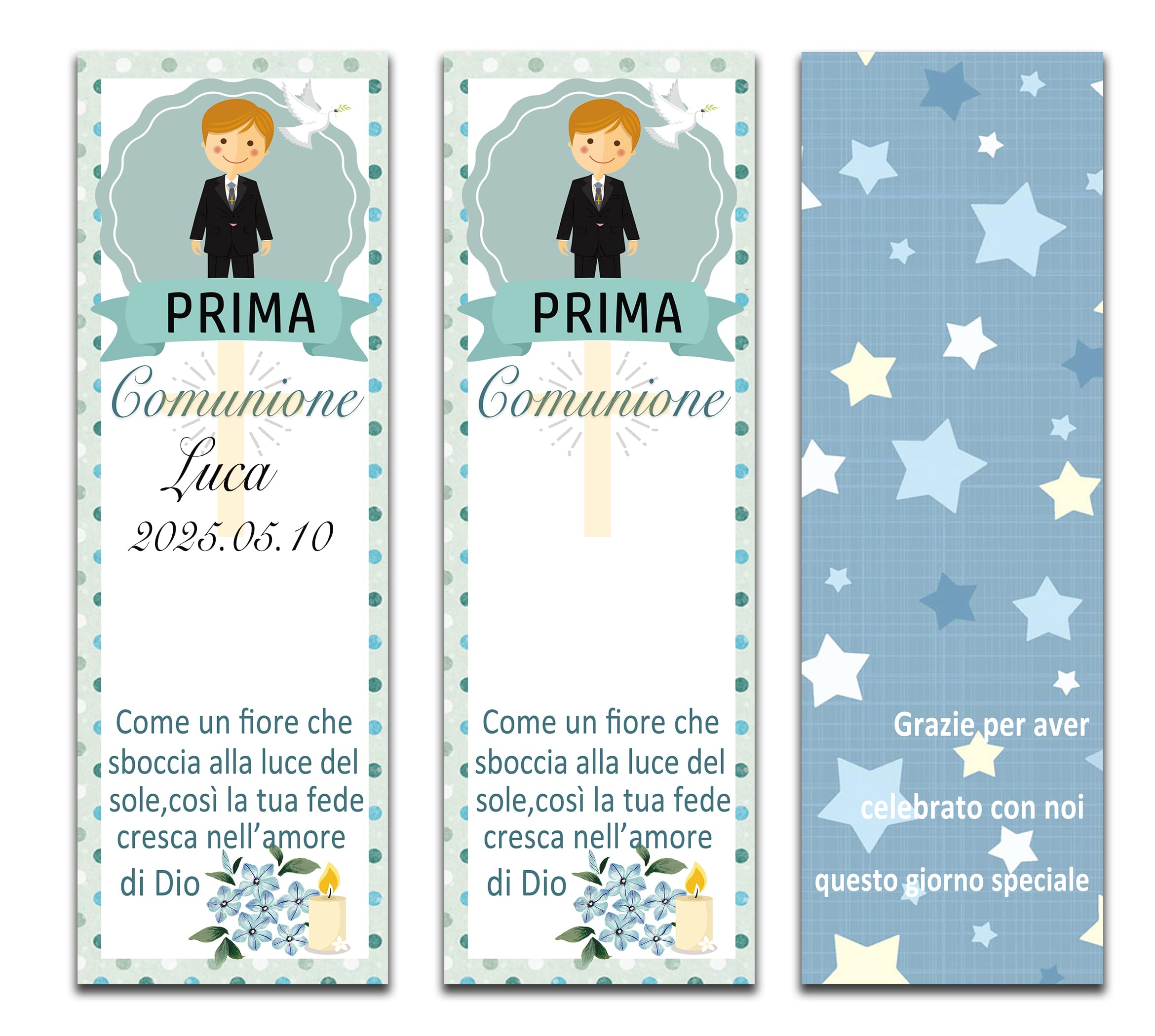 30 Segnaposto Prima Comunione Con Nastro - Cartoncino Rosa Con Scritte, Per Tavola E Regali