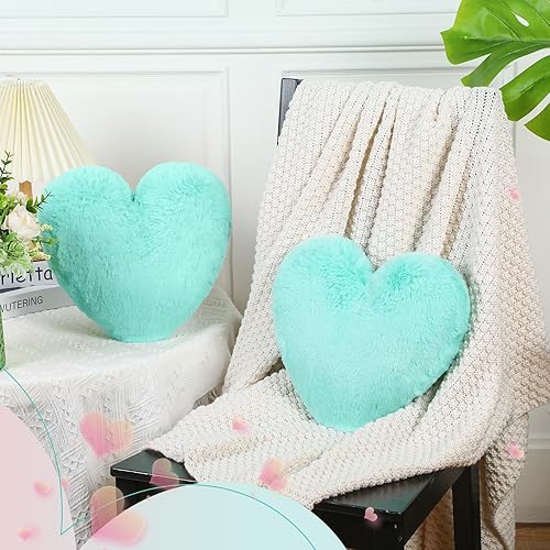 Marsui 2 almohadas esponjosas de corazón en forma de corazón, almohada de felpa con forma de corazón, cojín decorativo de peluche para regalo de