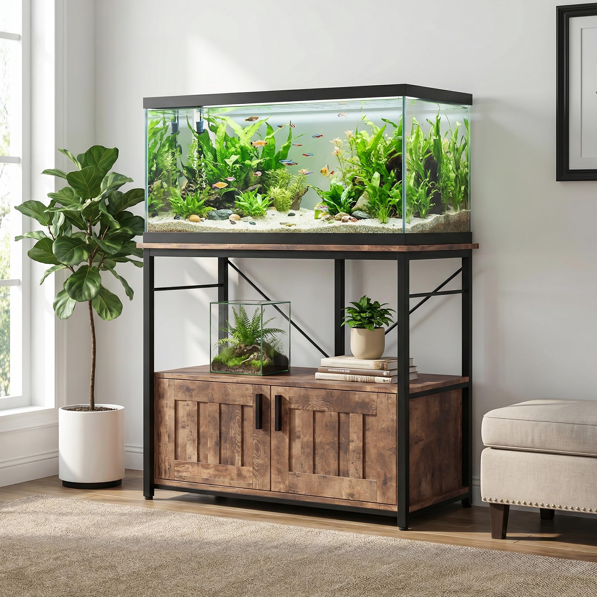 Support Pour Aquarium Meuble En Bois Et Métal Résistant Avec Rangement Pour Décoration Intérieure