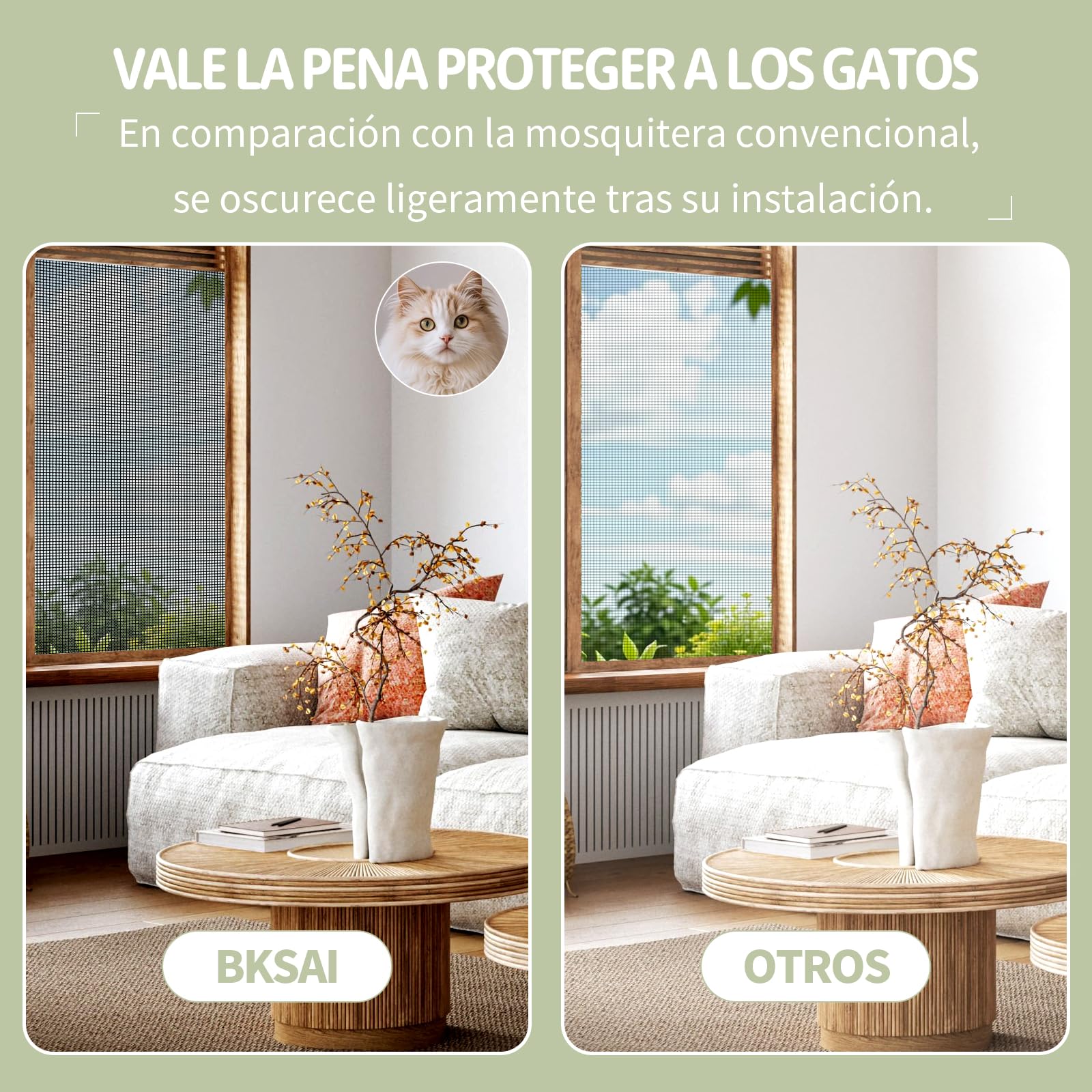 BKSAI Mosquitera Ventana Resistente Gatos Mosquitera Recortable sin Taladrar Reforzada Red Ventana Protección Gatos, 100 * 130cm Mosquitera Resistente a Arañazos Malla para Ventana Anticaída Mascotas