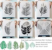 Vista 2 de Juego de 6 plantillas grandes de hojas tropicales de selva 16 x 12 pulgadas, plantillas reutilizables de palma y hoja de helecho para pintar