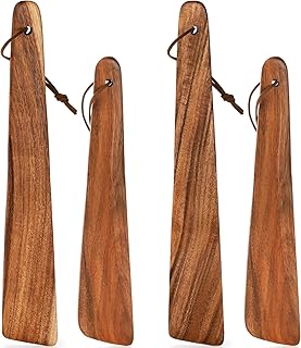 Tebery 4 Pack Small Wood Flipper Teak Wood Spatula Set for Cast Iron, 10 Inch 12 Inch Flat Wooden Turner Multipurpose Wood Cooking Utensil for Flipping, Serving, Scraping & Turning