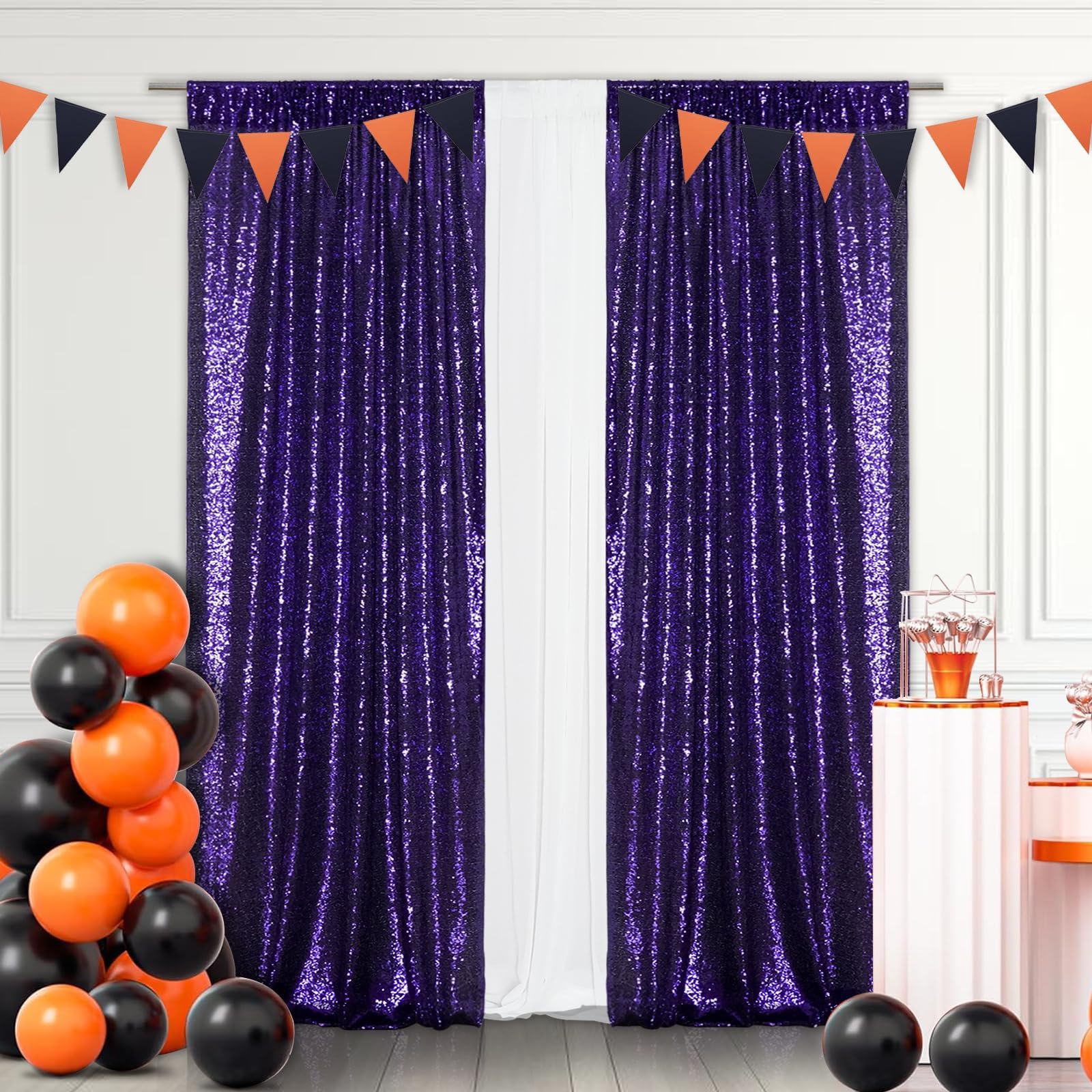 2Pieces Sequin Backdrop 2ftx8ft(60x243cm) Shiny Seamless Photo Booth Curtain for Party Wedding Decoration Photo Background, Iridescent — view 110