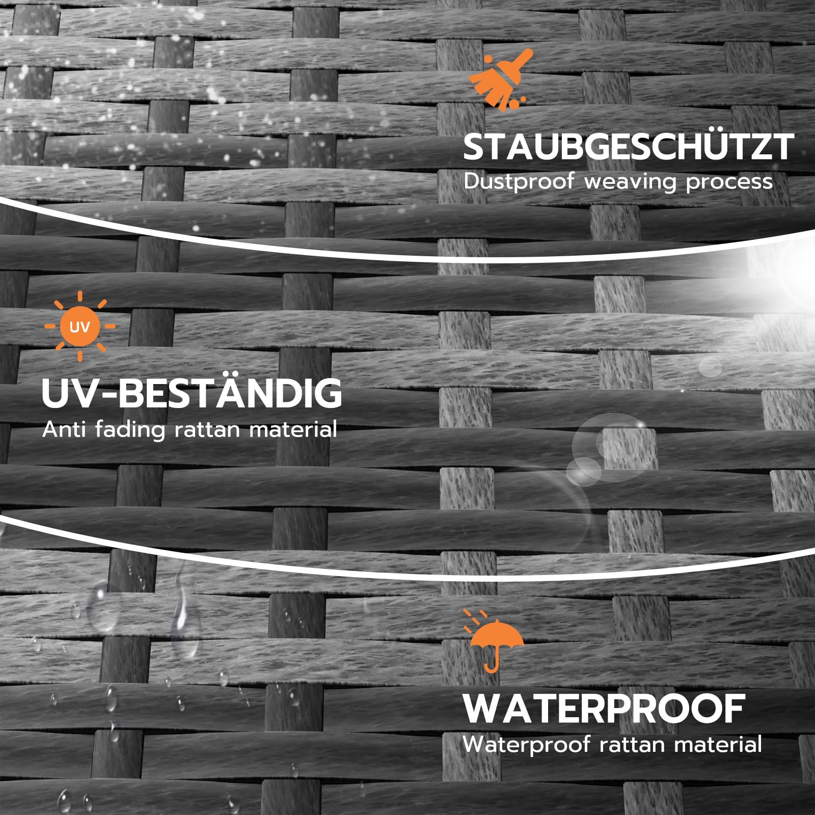 Amopatio Sonnenliege 2 Personen mit Klapptisch, XXL Wetterfest Gartenliege 200kg Belastbar, 200x160x30cm Rattan Doppelliege Gartenlounge Liegestuhl Verstellbar für Garten, Balkon & Terrasse, Grey