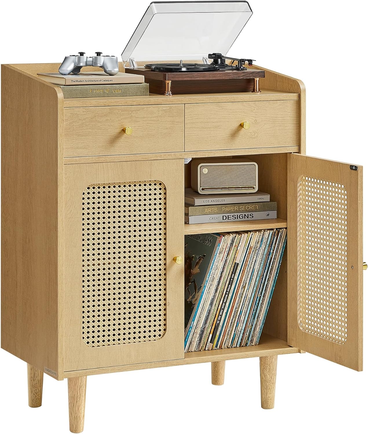 VASAGLE BOHOVEN Collection - Buffet Cabinet, Sideboard Storage Cabinet with Rattan-Like Doors and Drawers, Accent Cabinet, Adjustable Shelf, Boho Style, for Living Room, Oak Beige Boho 1 Pack Oak Beige