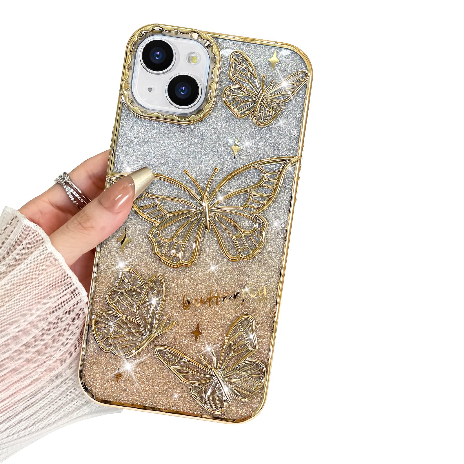 BITOBE Designed for iPhone 14 Case, Cute 3D Butterfly Case Slim Plating Glitter Bling Luxury Cover for Women Girls Protective Camera Protection Bumper