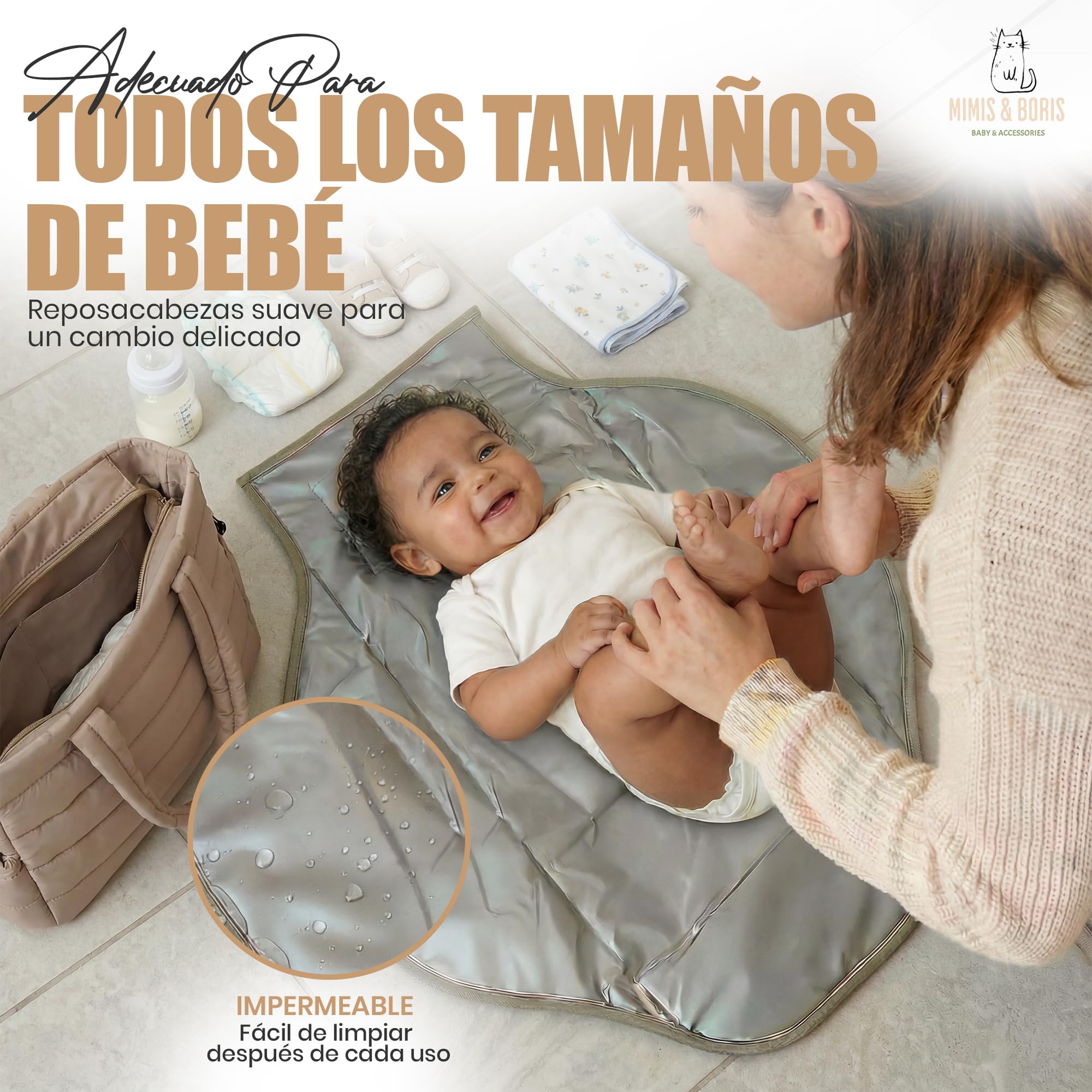 Mimis & Boris Sac à langer imperméable avec matelas à langer | Set maternité | | Se fixe au chariot pour transporter les mains libres | Poche étanche pour le linge sale | Cadeau idéal pour nouveau-né
