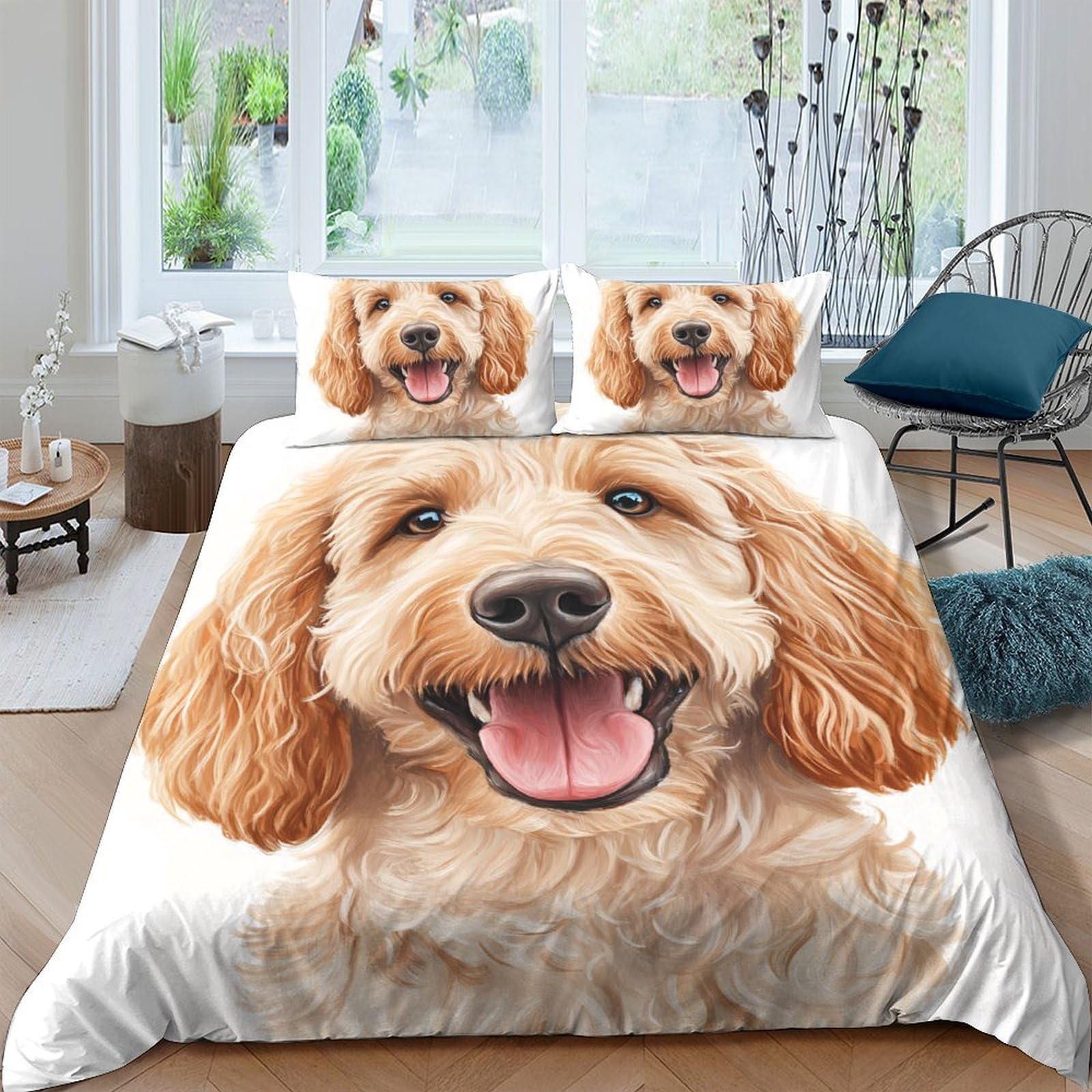 Ctjqhvkz Style-4 3D Printed Happy Dog Fitted Sheet Microfiber Soft Breathable Puppy Bed Cover For Bedroom Guest Room Protection Decor Single（135X200cm）