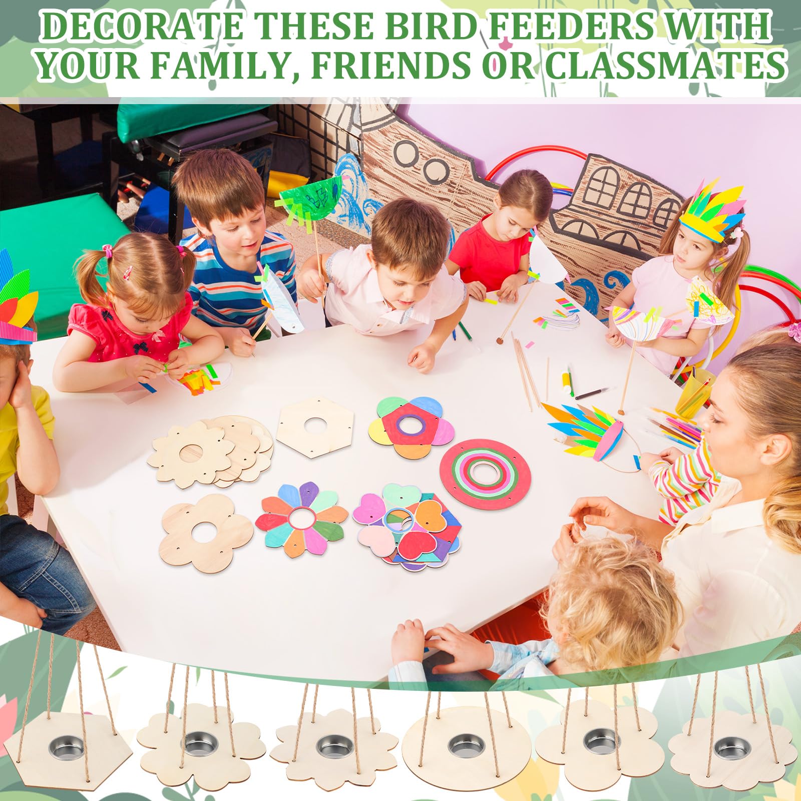 DoubleFill 48 Stück Vogelfutterspender Bastelsets für Kinder im Alter von 3–8 Jahren, machen Sie Ihre eigenen Vogelfutterspender, Kinderkunst und Handwerk, Holzkunst, Malerei, Vogelfutterspender für