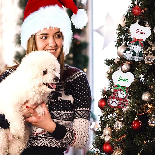 Miniatura 8 de Calcetines de Navidad personalizados para perros y gatos, calcetines de Navidad con nombre bordado personalizado con forma de pata de mascota o