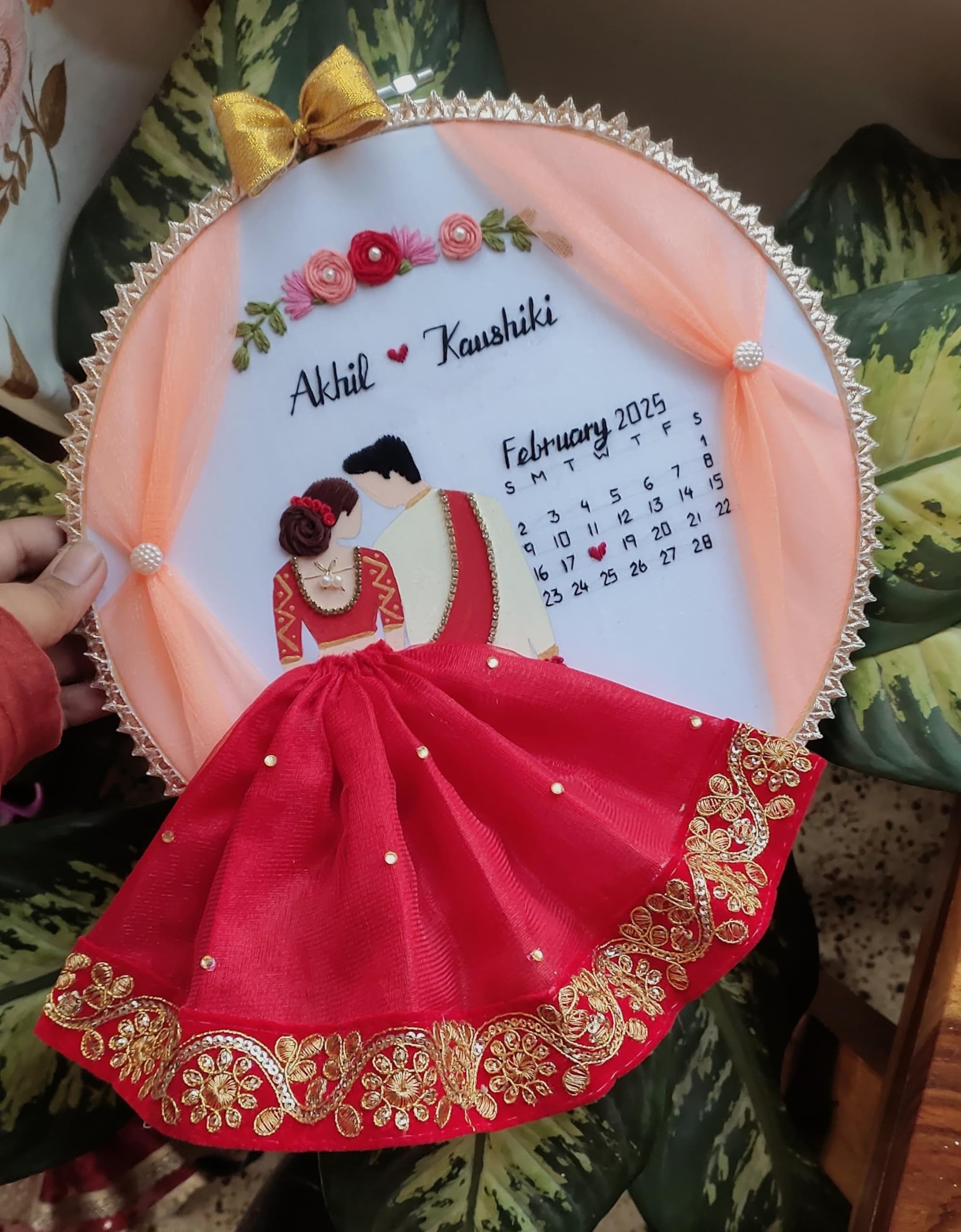 Stitch Your Type- Personalized North Indian Wedding Hoop for Couples | Wedding, Anniversary Gift | Curtain Wedding Embroidery Hoop (10 Inches)-image-16