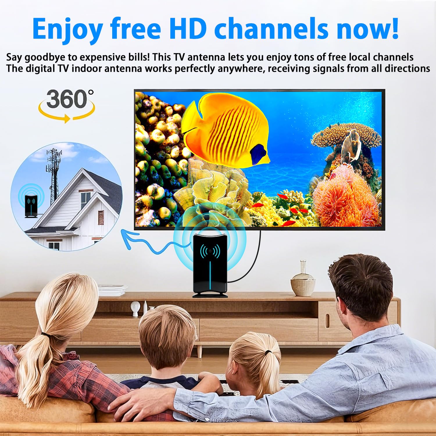 Antena interior para Smart TV, antena HDTV para todos los televisores con amplificador de señal de amplificador, compatible con 4K 1080p, antenas de fácil instalación para televisores sin cable (DT028
