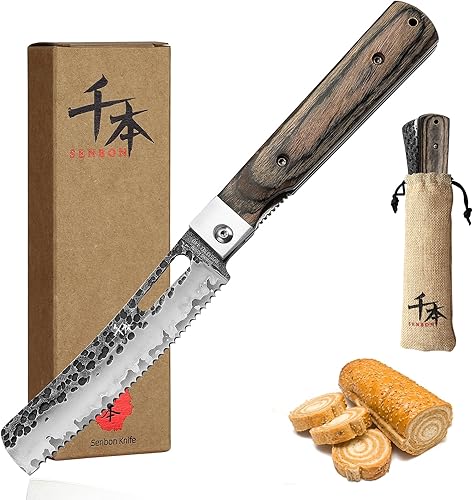 Miniatura 7 de SENBON Cuchillo de chef plegable afilado de acero inoxidable 440 forjado, cuchillo de utilidad para pelar, cuchillo de fruta, mango de madera