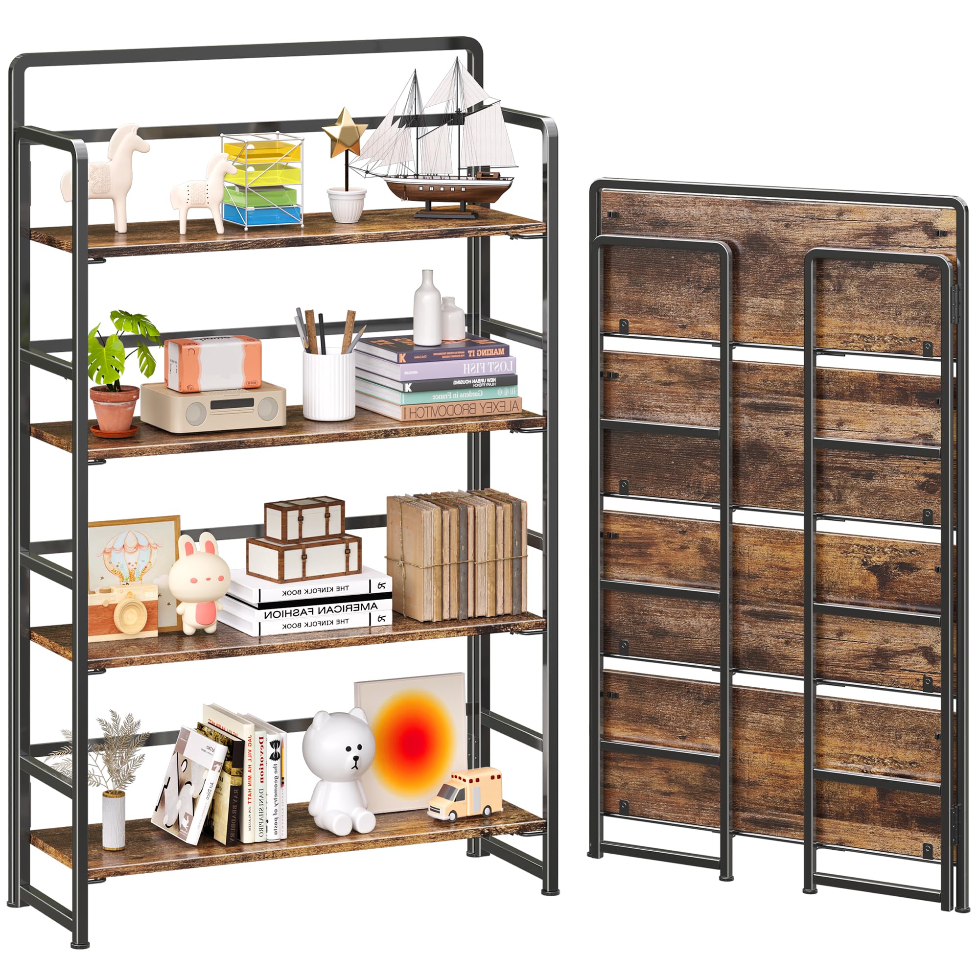 4NM No Assembly Extra Wide Folding Bookshelf