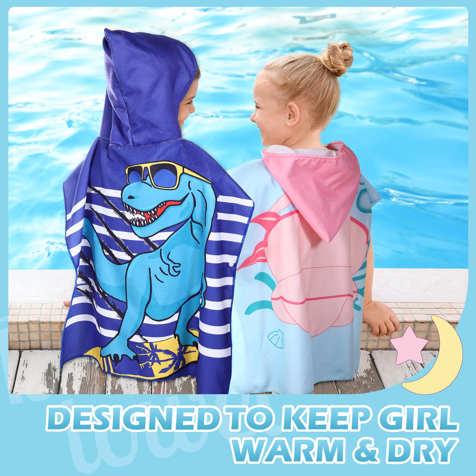 Oudain 6 Stück Kinder-Kapuzenhandtuch, Kinder-Badetücher mit Kapuze, Mikrofaser, Kinder-Strandtücher, Baby-Pool-Strandtuch für Jungen, Mädchen, Kapuzenhandtuch für Kleinkinder, Poncho-Handtuch (119,9