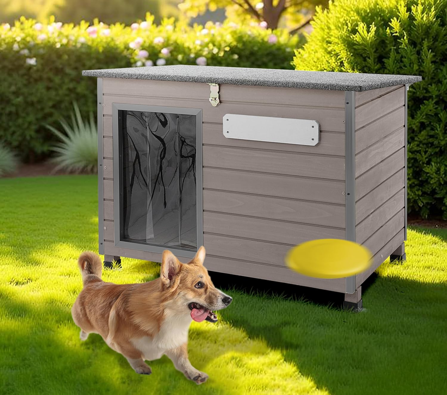 PetsCosset 33.8" Dog House for Outdoor Indoor Weatherproof Wooden Dog Houses Small Dog Kennel Removable Floor, Fits Small to Medium Dogs Pets