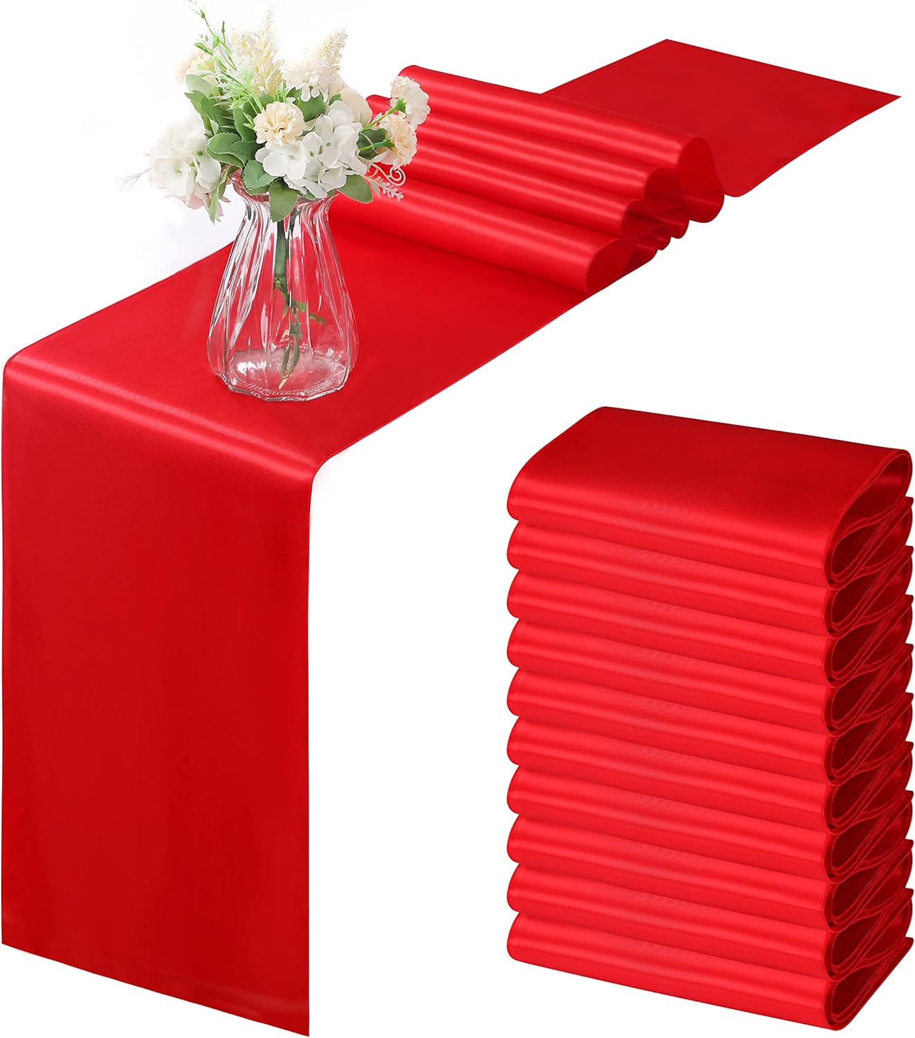 Horbaunal 12 Pack Red Satin Table Runner 12 x 108 Inch, Smooth Table Runners for